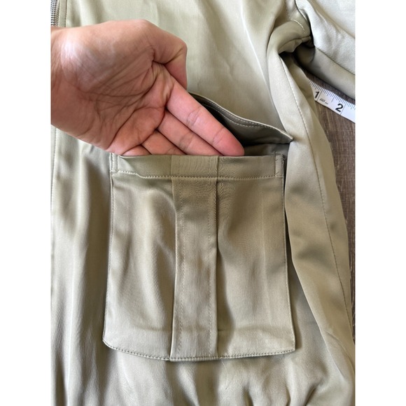 B.young Satin Bomber Jacket Womens 36 Olive Green Full Zip Pockets Lightweight - Picture 7 of 13